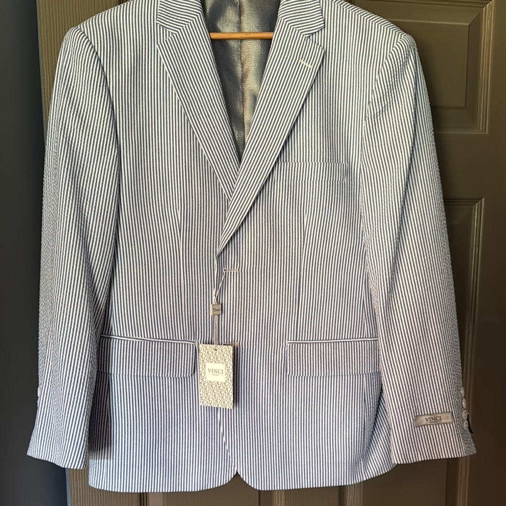 NWT Vince Blue and White Seersucker Sport Coat